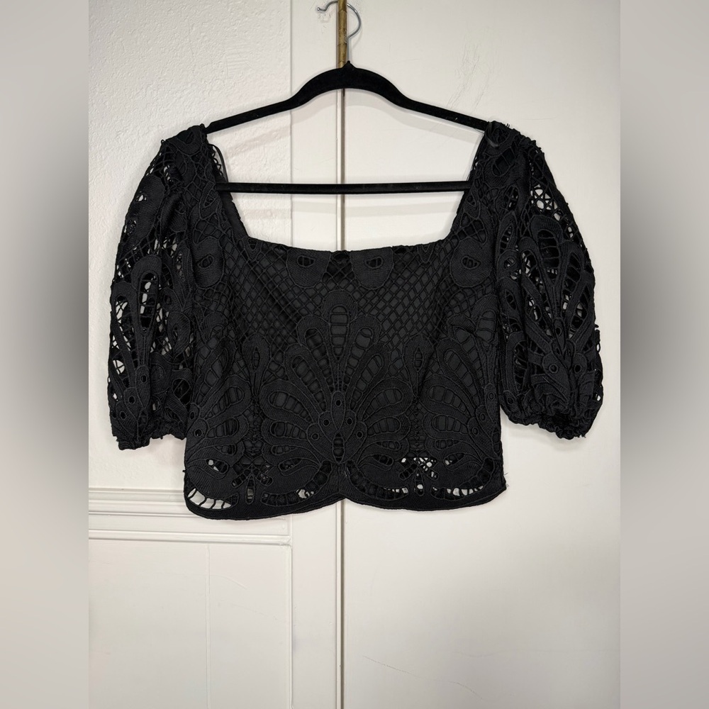 Flying Tomato Black Lace Cropped Blouse size M